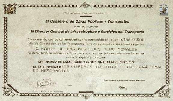 Certificado de capacitación para el ejercicio de trasnporte de mercancias nacional e internacional